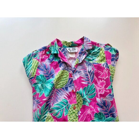 Vintage 90s HILO HATTIE Hawaiian Floral 100% Cotton Cap Sleeve Shirt Top, Size L - Picture 6 of 10
